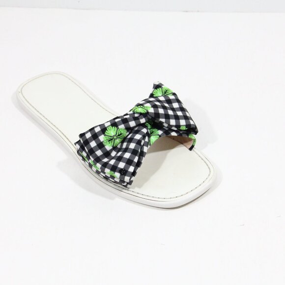 Kate Spade Bikini Slides sz 7.5 Women Flat Sandals Gingham Plaid Bow - Picture 4 of 12